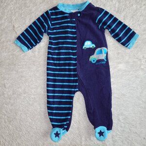 Boys Size 3-6 Months Rene Rofe Baby Zip Navy Blue Striped Car Fleece Pajamas